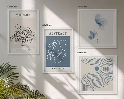 Set de tablouri cu postere abstracte cu linii de flori gata de agățat