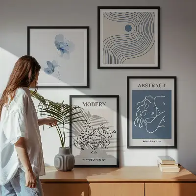 Set de tablouri cu postere abstracte cu linii de flori gata de agățat