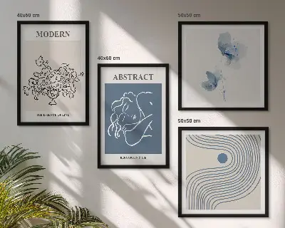 Set de tablouri cu postere abstracte cu linii de flori gata de agățat