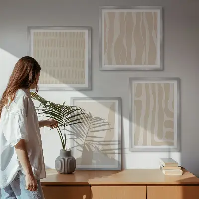 Compoziție de tablouri pentru perete cu forme abstracte în stil boho