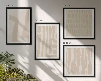 Compoziție de tablouri pentru perete cu forme abstracte în stil boho