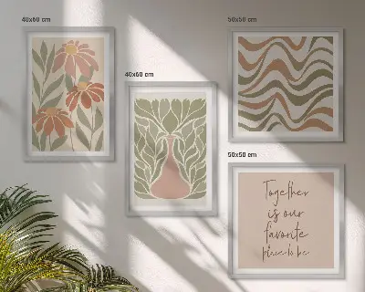 Compoziție de tablouri pentru perete cu flori abstracte în nuanțe pastelate