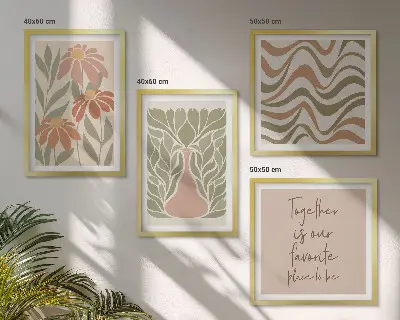Compoziție de tablouri pentru perete cu flori abstracte în nuanțe pastelate