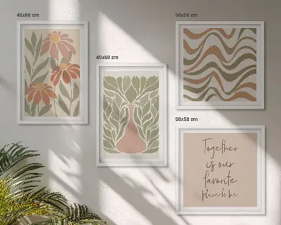 Compoziție de tablouri pentru perete cu flori abstracte în nuanțe pastelate