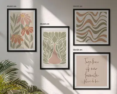 Compoziție de tablouri pentru perete cu flori abstracte în nuanțe pastelate