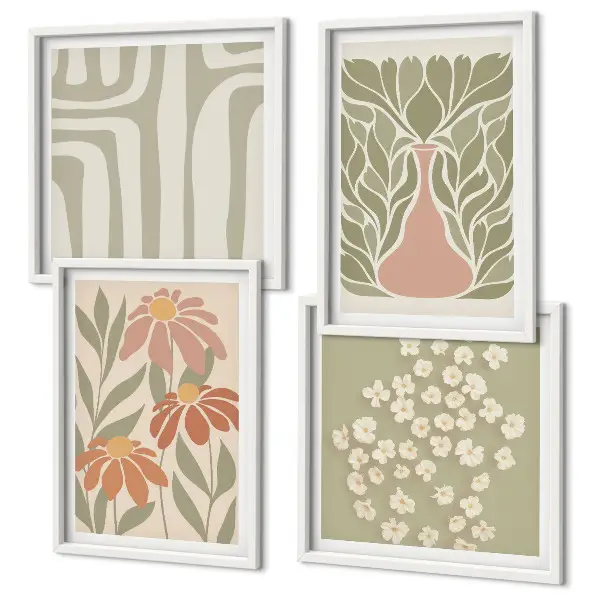 Set de tablouri boho cu motive florale minimaliste gata de agățat