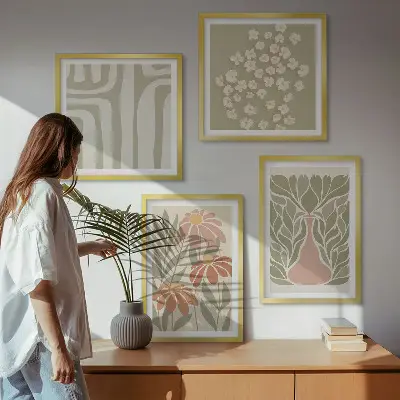 Set de tablouri boho cu motive florale minimaliste gata de agățat