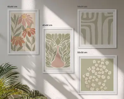 Set de tablouri boho cu motive florale minimaliste gata de agățat