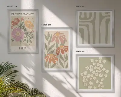 Set de tablouri decorative gata de agățat cu motive botanice în stil minimalism parizian