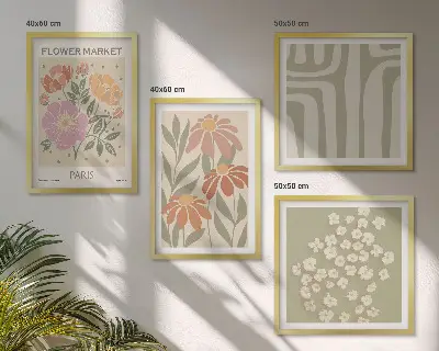 Set de tablouri decorative gata de agățat cu motive botanice în stil minimalism parizian