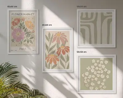 Set de tablouri decorative gata de agățat cu motive botanice în stil minimalism parizian