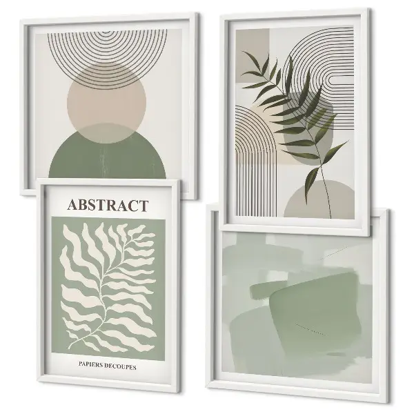 Compoziție de tablouri pentru perete cu abstracțiuni botanice în stil boho