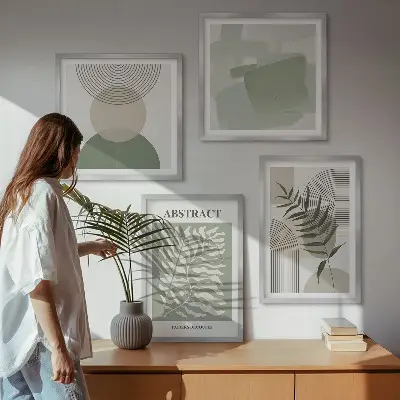 Compoziție de tablouri pentru perete cu abstracțiuni botanice în stil boho