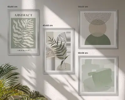 Compoziție de tablouri pentru perete cu abstracțiuni botanice în stil boho