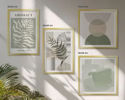 Compoziție de tablouri pentru perete cu abstracțiuni botanice în stil boho