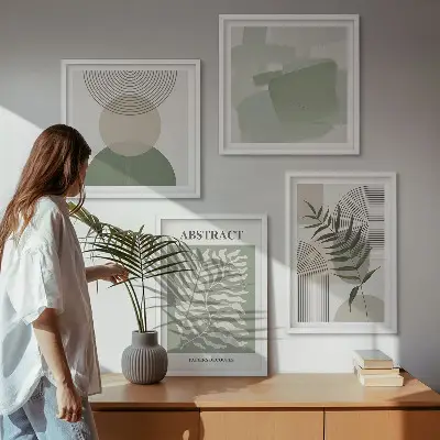 Compoziție de tablouri pentru perete cu abstracțiuni botanice în stil boho
