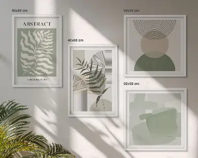 Compoziție de tablouri pentru perete cu abstracțiuni botanice în stil boho