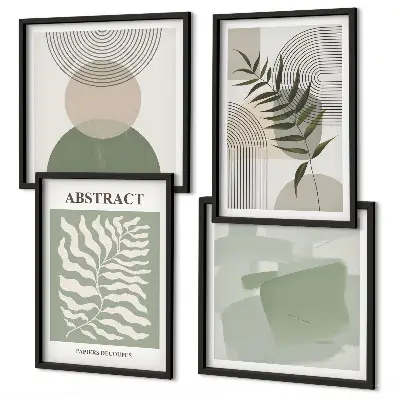Compoziție de tablouri pentru perete cu abstracțiuni botanice în stil boho