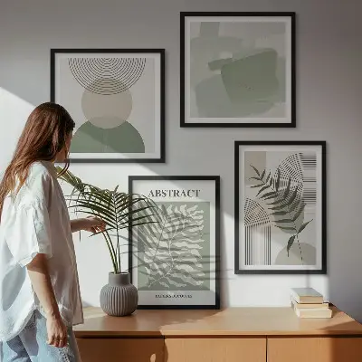 Compoziție de tablouri pentru perete cu abstracțiuni botanice în stil boho