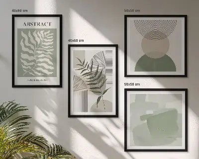 Compoziție de tablouri pentru perete cu abstracțiuni botanice în stil boho