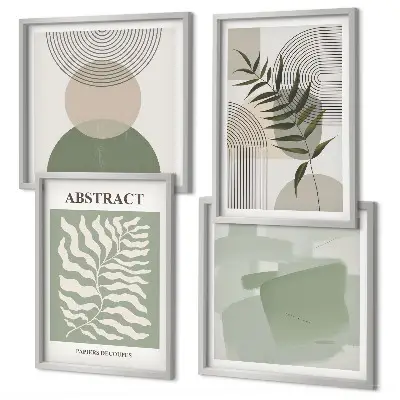Compoziție de tablouri pentru perete cu abstracțiuni botanice în stil boho