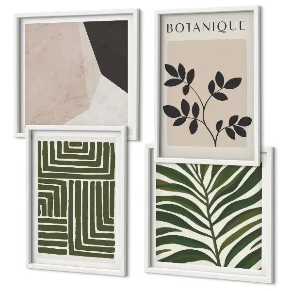 Compoziție de tablouri pentru perete cu tematică botanică în stil boho