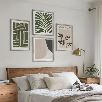Compoziție de tablouri pentru perete cu tematică botanică în stil boho