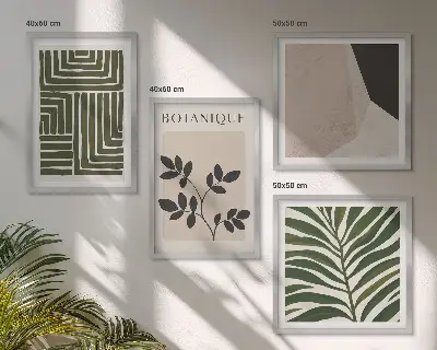 Compoziție de tablouri pentru perete cu tematică botanică în stil boho