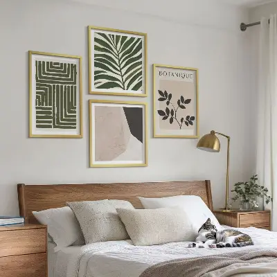 Compoziție de tablouri pentru perete cu tematică botanică în stil boho