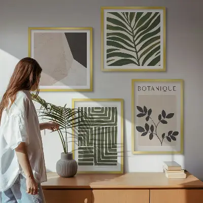 Compoziție de tablouri pentru perete cu tematică botanică în stil boho