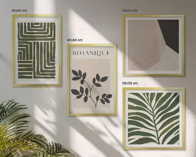 Compoziție de tablouri pentru perete cu tematică botanică în stil boho