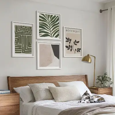 Compoziție de tablouri pentru perete cu tematică botanică în stil boho