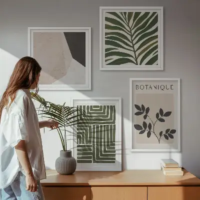 Compoziție de tablouri pentru perete cu tematică botanică în stil boho