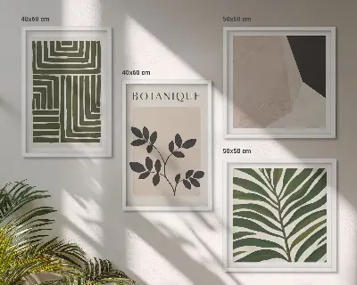 Compoziție de tablouri pentru perete cu tematică botanică în stil boho