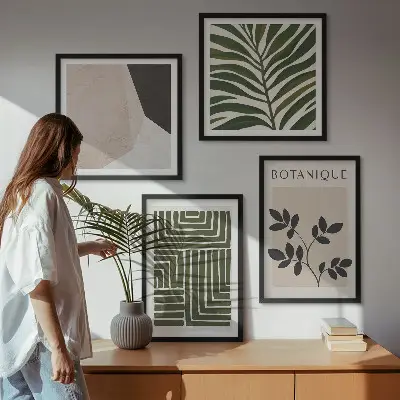 Compoziție de tablouri pentru perete cu tematică botanică în stil boho