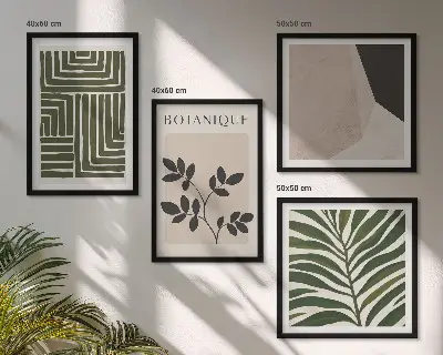 Compoziție de tablouri pentru perete cu tematică botanică în stil boho