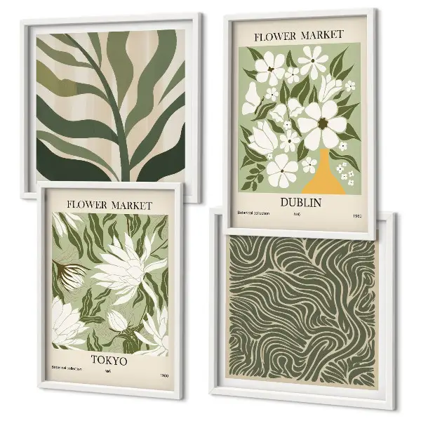 Compoziție de tablouri pentru perete cu decorațiuni boho cu modele de plante