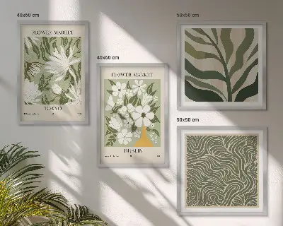 Compoziție de tablouri pentru perete cu decorațiuni boho cu modele de plante