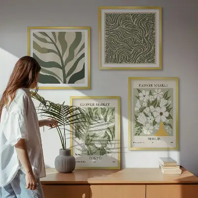 Compoziție de tablouri pentru perete cu decorațiuni boho cu modele de plante
