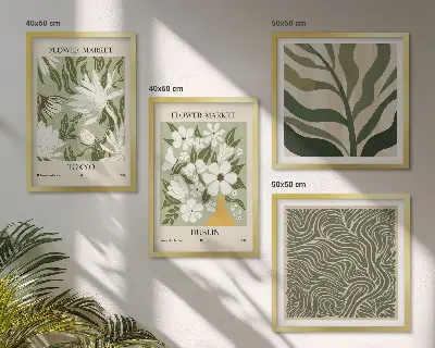 Compoziție de tablouri pentru perete cu decorațiuni boho cu modele de plante