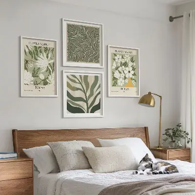 Compoziție de tablouri pentru perete cu decorațiuni boho cu modele de plante