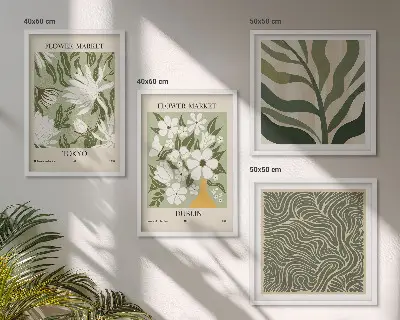 Compoziție de tablouri pentru perete cu decorațiuni boho cu modele de plante