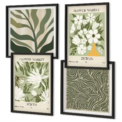 Compoziție de tablouri pentru perete cu decorațiuni boho cu modele de plante