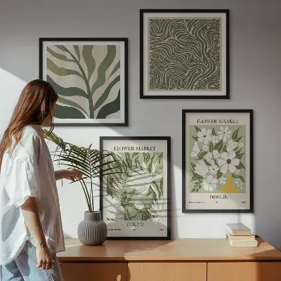 Compoziție de tablouri pentru perete cu decorațiuni boho cu modele de plante