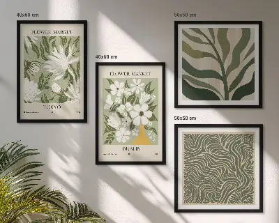 Compoziție de tablouri pentru perete cu decorațiuni boho cu modele de plante
