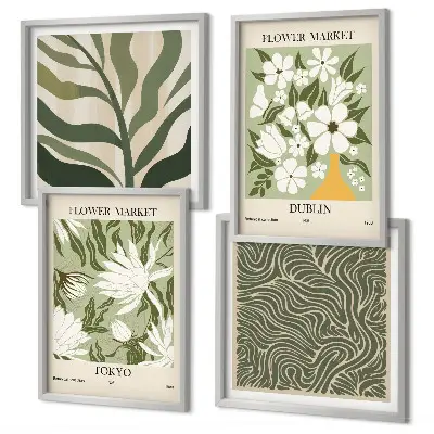 Compoziție de tablouri pentru perete cu decorațiuni boho cu modele de plante