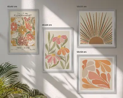 Compoziție de tablouri pentru perete cu flori de soare pastelate