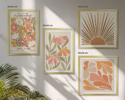 Compoziție de tablouri pentru perete cu flori de soare pastelate