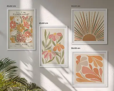 Compoziție de tablouri pentru perete cu flori de soare pastelate