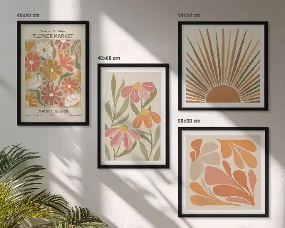 Compoziție de tablouri pentru perete cu flori de soare pastelate